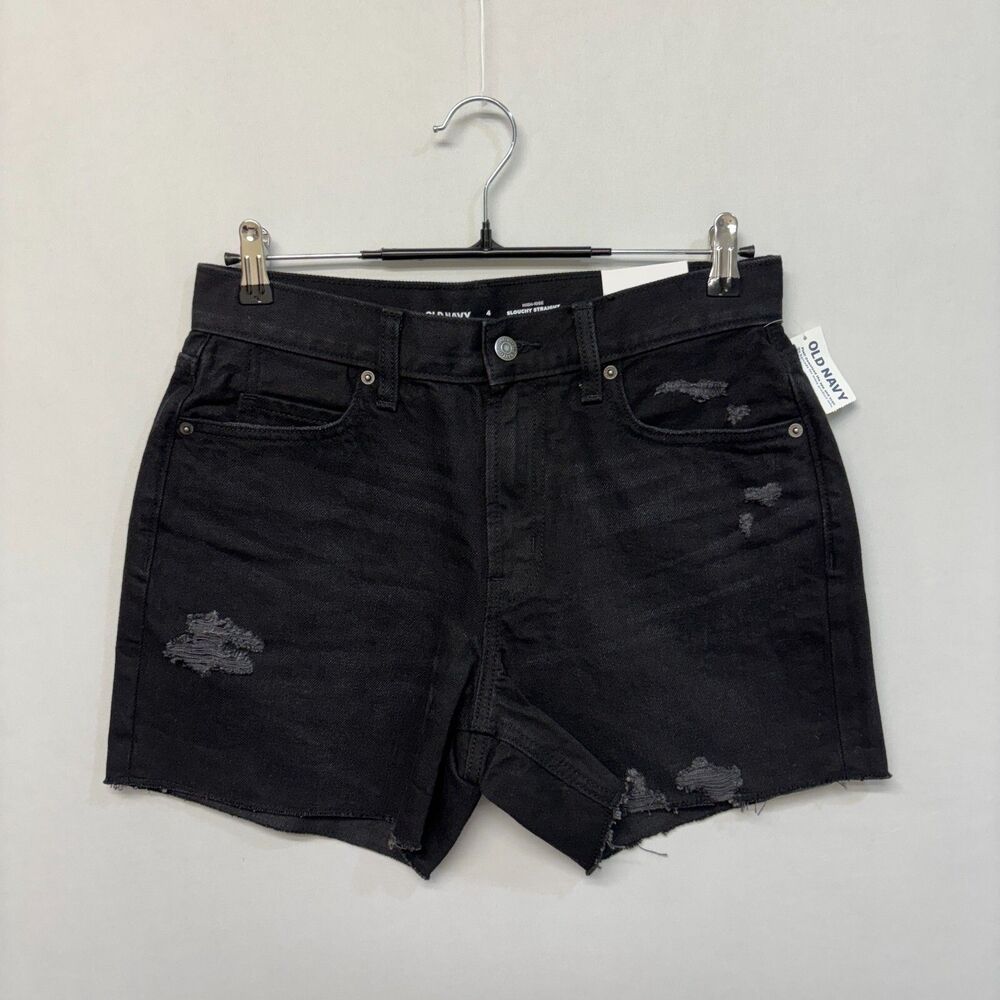 NWT Old Navy High Rise Slouchy Straight Jean Denim Shorts Size 4 Black M291 -14